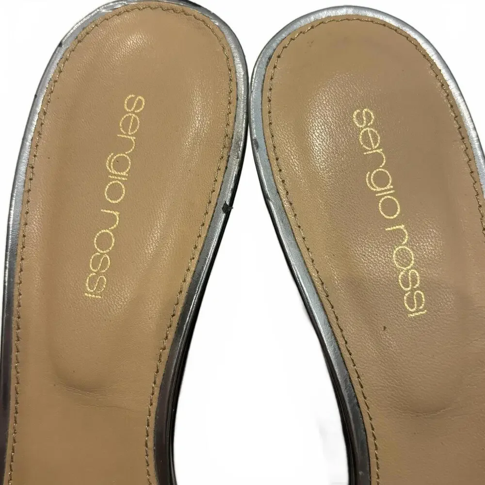 Sergio Rossi Swarovski Crystal Metallic Wedge Mules‎ Silver/Black 39.5 Italy